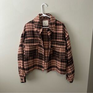 Altar'd State Plaid Teddy Jacket in Black and Brown and Pink